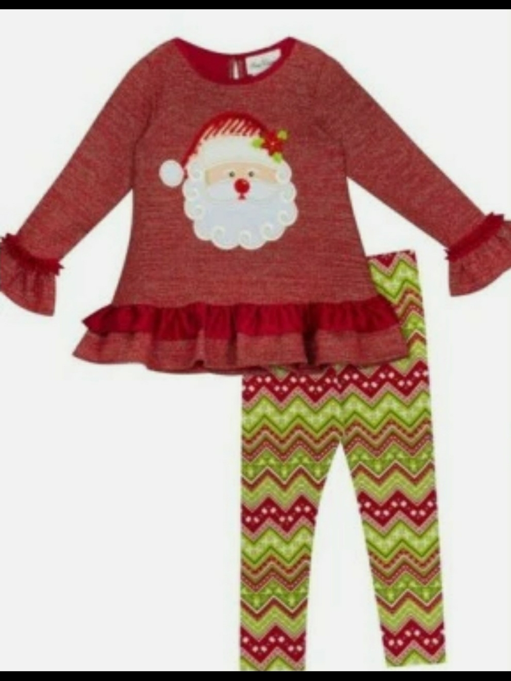 Rare Editions Red Santa Tunic with Green Chevron Leggings Girls 5